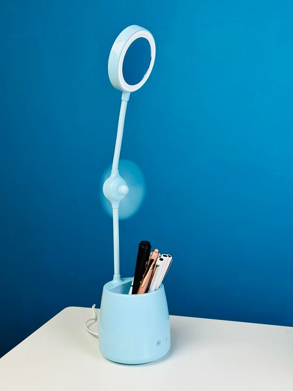 Desk Pen Holder With Led Lamp And Fan