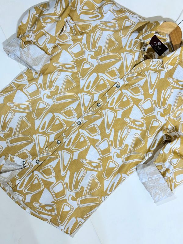 Mustard Geometric Printed Casual Shirt