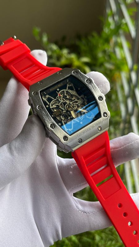 RM SILVER CASE RED STRAP (AA)