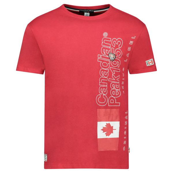 T-Shirt Col Rond avec Impressions et Drapeau Rouge