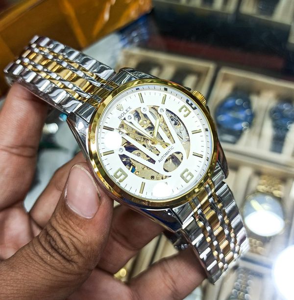 Rolex Automatic Skeleton Watch Silver White