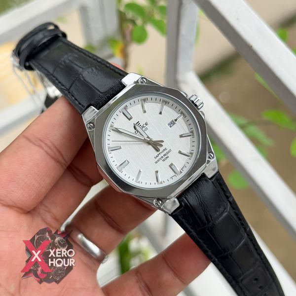 Edifice AA Grade | Leather Plain Dial watch | Black Belt white dital