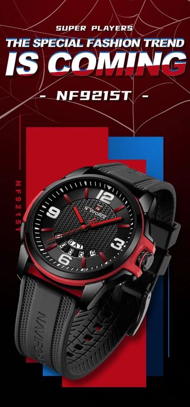 NaviForce NF9215-Red & Black Rubber Band Men Watch
