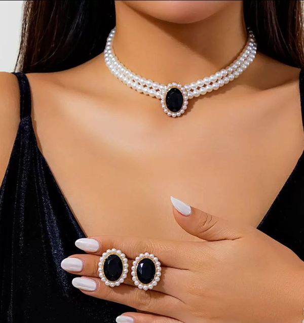Multi Pearl One Big Stone Jewellery Set