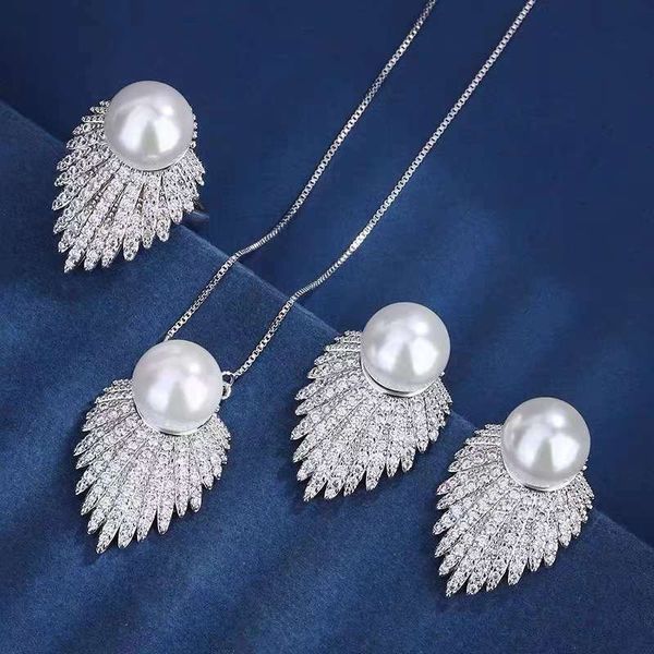 White pearl angel wing necklace set