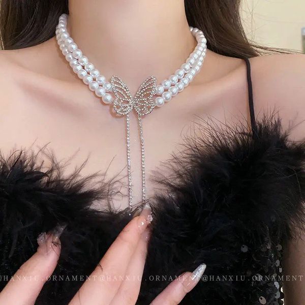 Big Butterfly 2leyar pearl choker