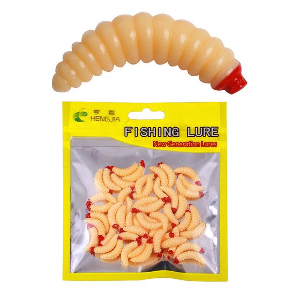 50 Pieces 1inch Maggot Baits Bread Worm Fishing Lure Plastic Fresh Water Fishing Bait