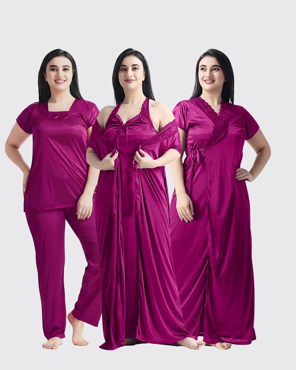 4 Part Premium Nightwear Combo ( Magenta)
