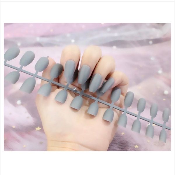 gray matte 24 pcs fake nails 💗