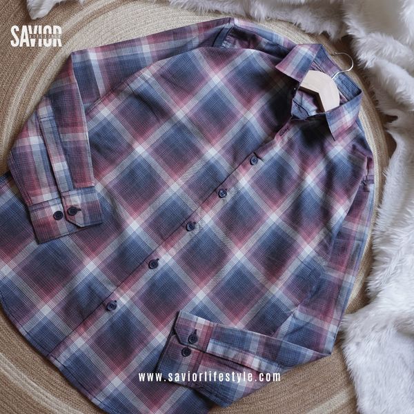 Maroon Navy - Pocketless Full Sleeve Check Shirt