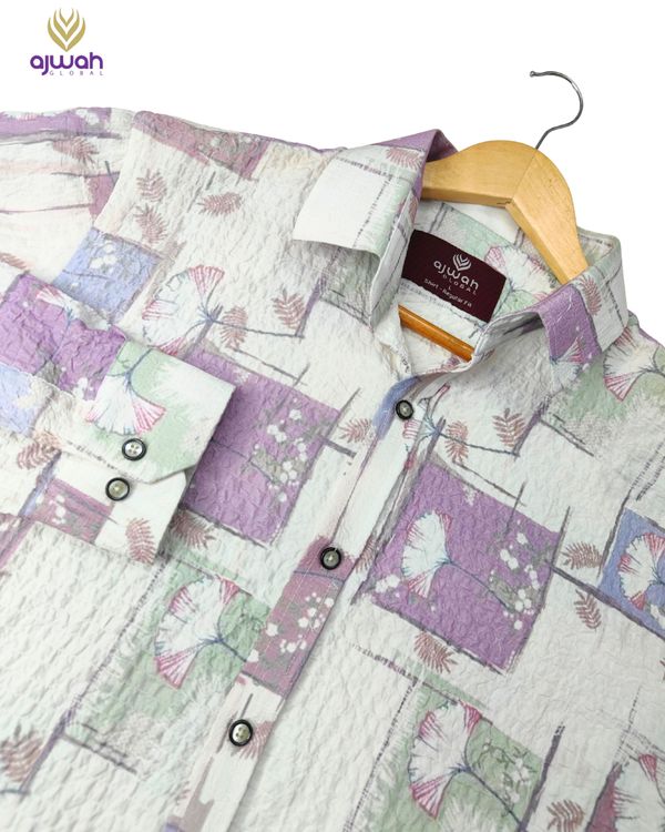 Men’s Abstract Floral Print Shirt in Pastel Shades