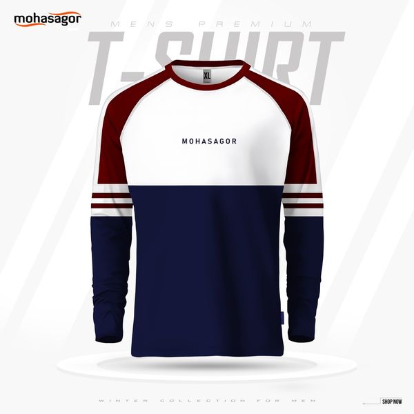 Men's Contrast Design T-Shirt- Navy