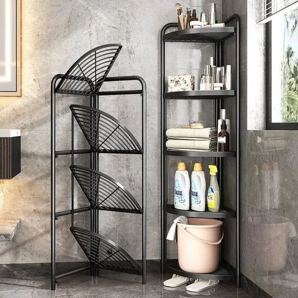 Black Carbon Steel 4-Tier Foldable Corner Shelf .