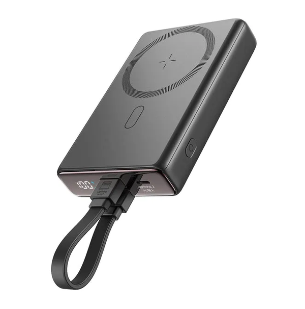 Joyroom JR-PBM01 20W Magnetic Wireless Power Bank With Built-In Cable & Kickstand 10000mAh-Black Color