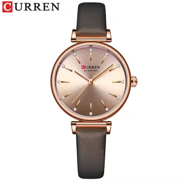 Curren 9081 Ladies Belt Watch- Brownish Rose Golden Dial- Rose Golden Bezel- Brown Belt- TF Code CR647BF