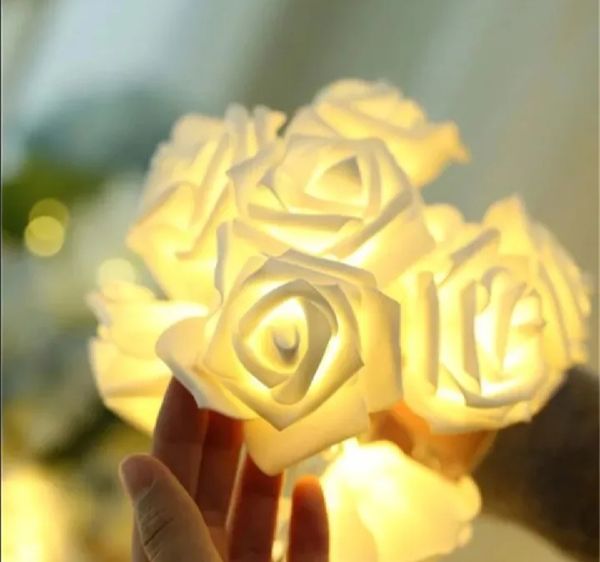 Decorative party fairy light warm white Artificial Soft fashionable White rose fairy led lights for decoration