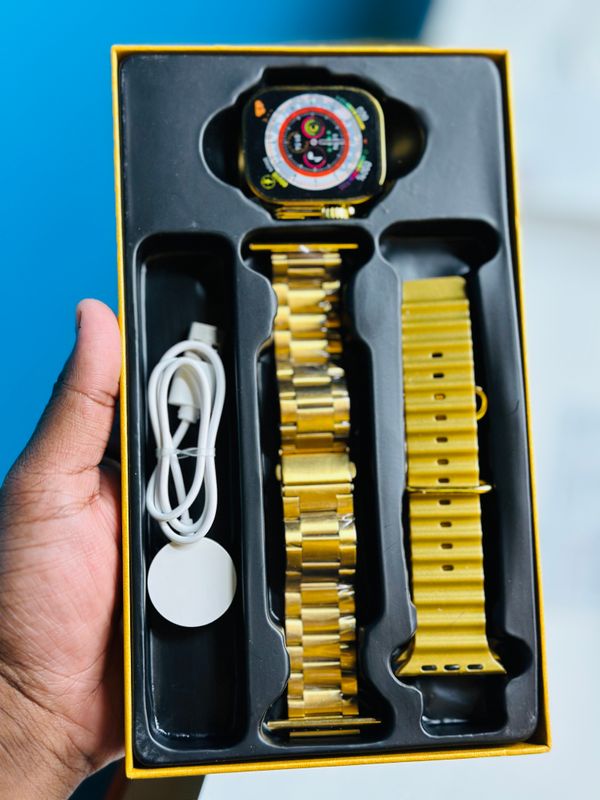 HK 9Ultra Smartwatch Golden Edition (Dual Straps) – Black Color .