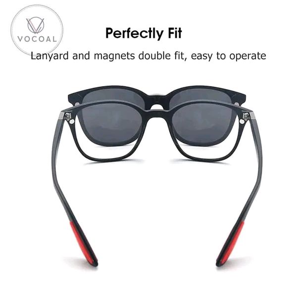 Vocoal 5 in 1 Sunglasses Set Magnetic Snap-On Glasses Unisex Lenses Retro Frame - Image 3