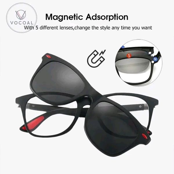 Vocoal 5 in 1 Sunglasses Set Magnetic Snap-On Glasses Unisex Lenses Retro Frame - Image 5