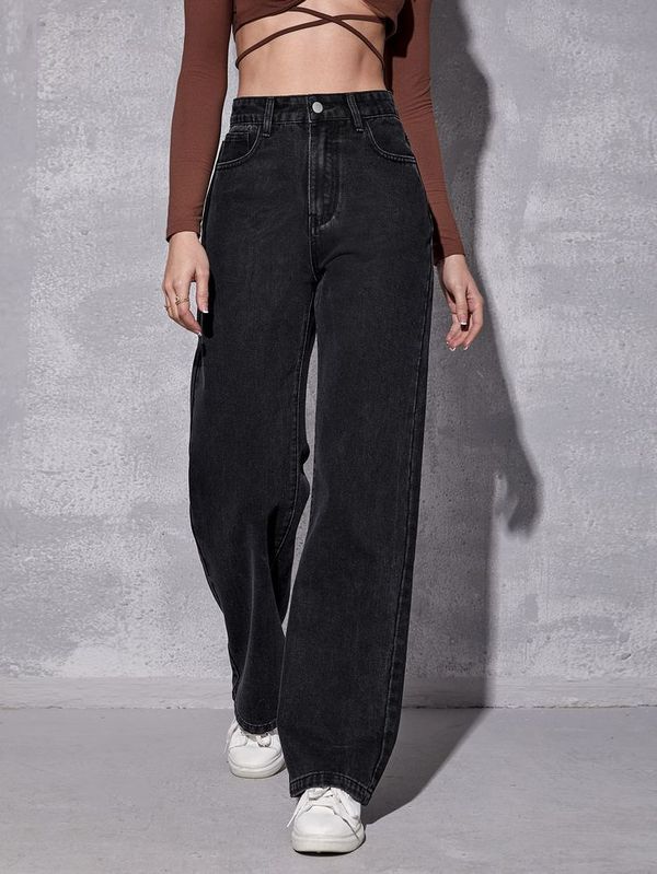 Black wide leg denim