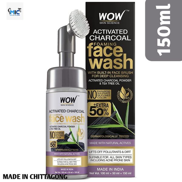 WOW ACTIVATED CHARCOAL FOAMING FACE WASH FOR DEEP CLEANSING 120 ML