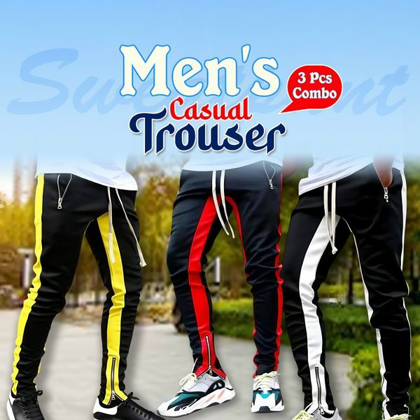Combo Casual Men's Sweatpant Trouser (Black+Yellow+white+Red)
