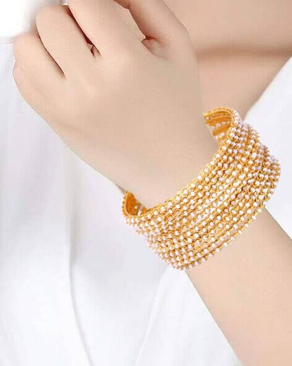 Gold Finish Small Pearls churi 12 pcs