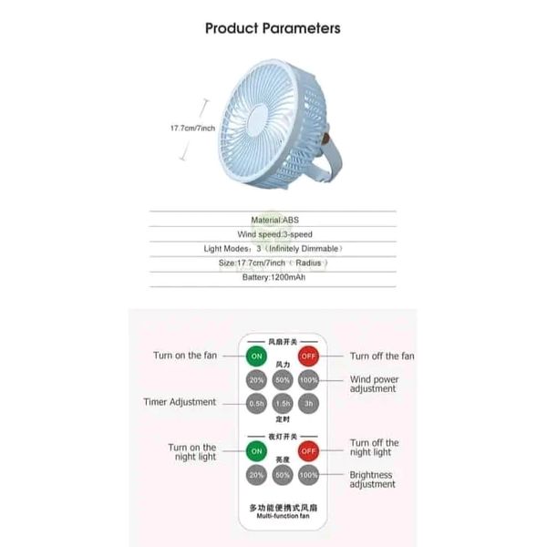 đĨđĨ MAYTTO USB rechargeable remote controlled Desktop Hanging Camping Fan... - Image 4