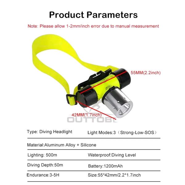 💥Outtobe Scuba Diving Waterproof Head Light with free Battery Charger - Image 3