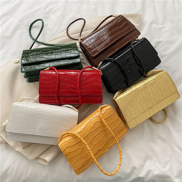 Glossy crocodile print shoulder bag