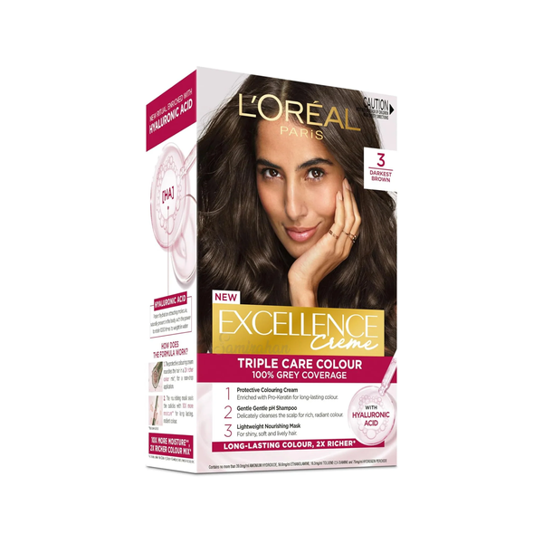 Loreal Excellence Triple Care Cream Colour Natural Darkest Brown 3