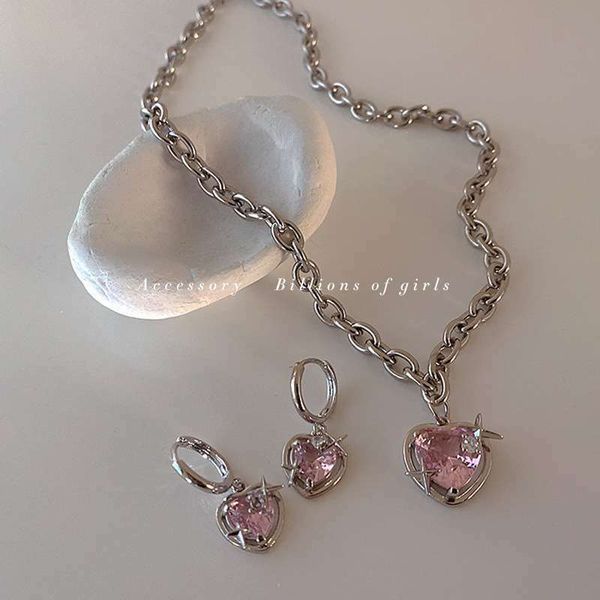 Peach Galaxy Love Necklace and Earring for Women