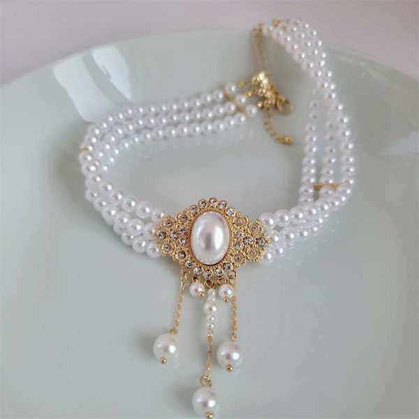 French elegant retro choker oval pearl tassel necklace Available in stock