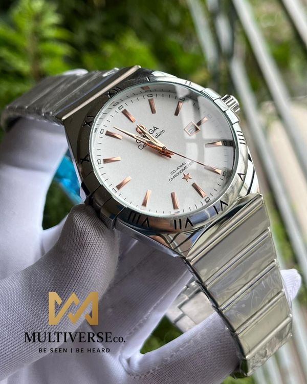 OMEGA CONSTELLATION SILVER CHAIN WHITE ROSE GOLD  DIAL (AA)