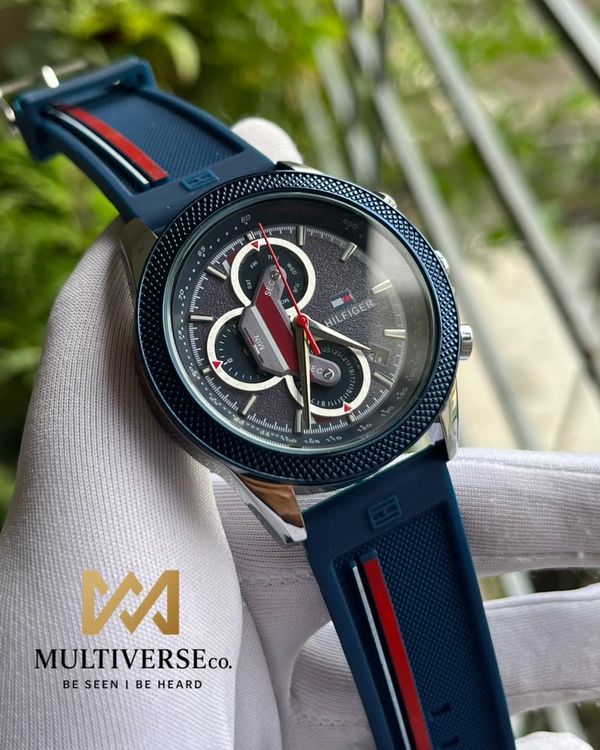 HILFIGER CHRONO BLUE SILICONE BELT (AA)