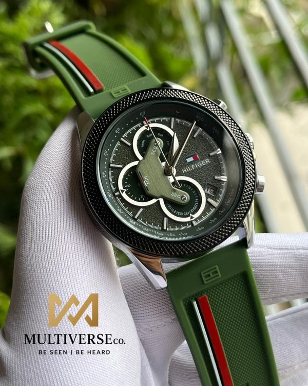 HILFIGER CHRONO GREEN SILICON BELT