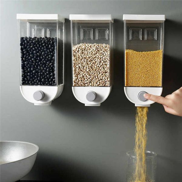 Wall Mounted Press Cereals Dispenser Grain Storage Box Dry Food Container Organizer Kitchen Accessories Tools 1KG