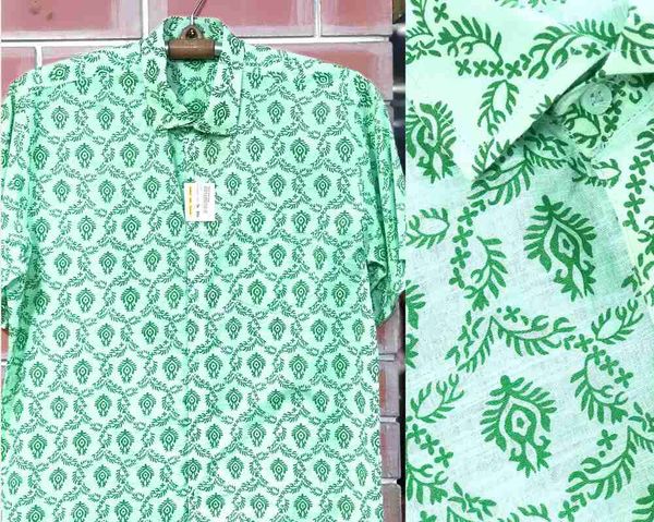 Green Shade Cotton Printed Men Half Shirt | Palli