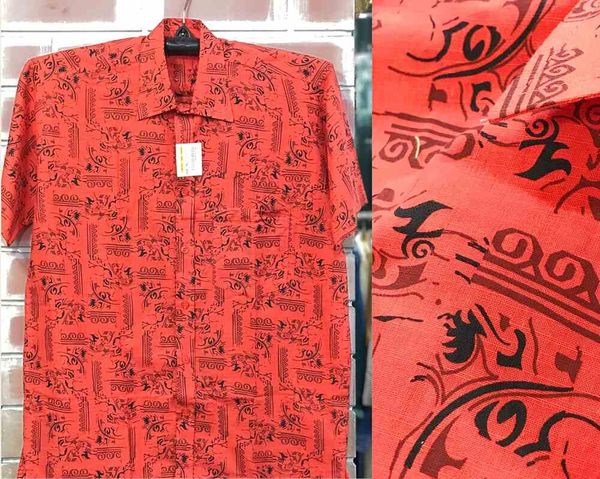 Red Printed Men Half Shirt | Cotton | Palli
