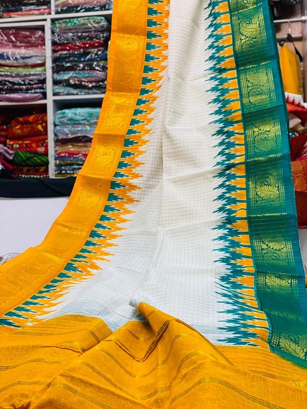 Yellow and Green Indian Madurai Saree