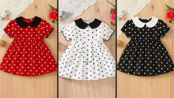 Stylish Black & White Polka Dot Dress for Girls – Classic Peter Pan Collar