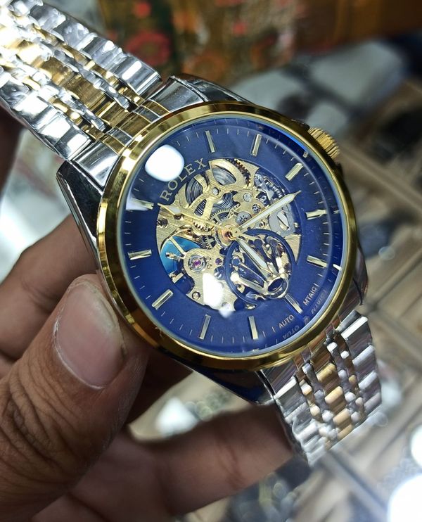 Automatic Skeleton Rolex Watch Silver Blue