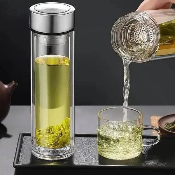 transparent double layer glasses flask.
