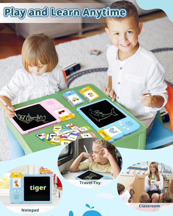 2in1 Early Education Device for Kids - Bilingual Audio Learning Tablet with Drawing Screen