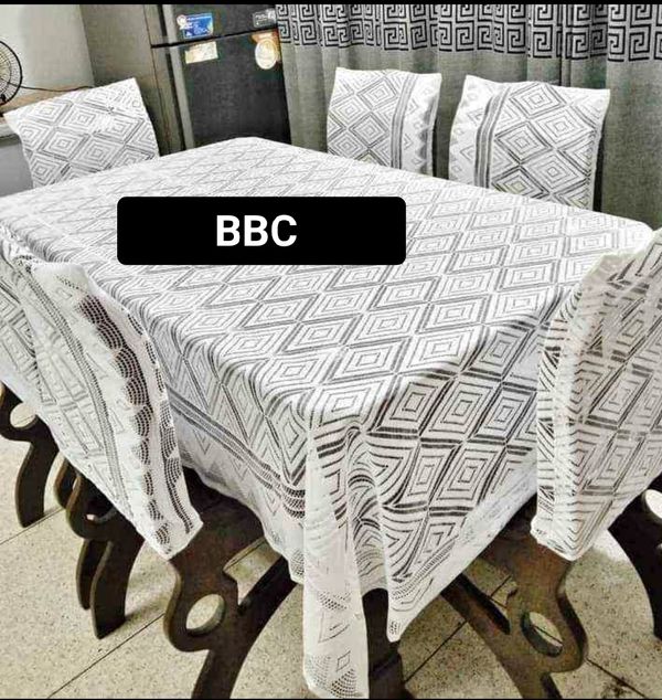 Indian ZigZag Design 6 Seater Dining Table Cloth (90/60 inch) chair cover(21/18 inch)