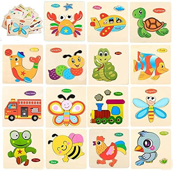 3 piece Wooden Puzzles for Toddlers 3 Years Animal Vehicle Jigsaw Puzzle Educational Kids Puzzles Toys Montessori Learning Jigsaw Toy