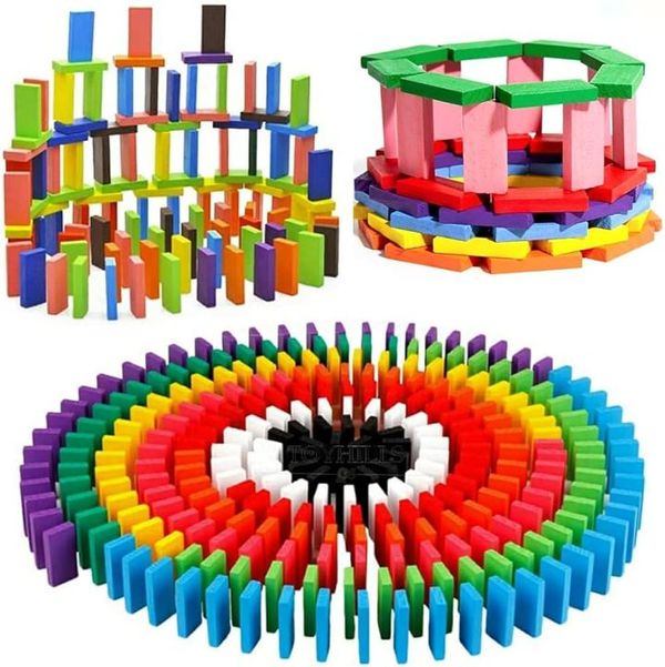 Wooden Blocks Dominoes Game Toys for Kids 5 Years+,Wooden Building Blocks Set & Kids Activity Toys for Kids Boys & Girls (Pack of 100 Pieces)