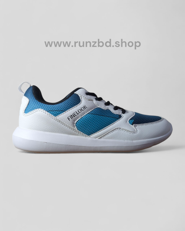 Finelook Men's white and Blue Mesh Sneakers