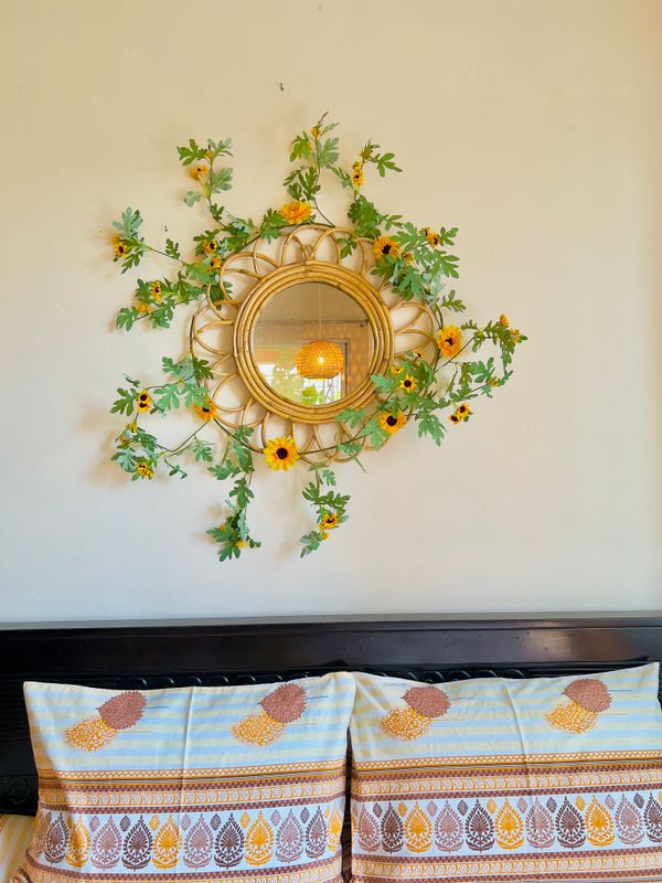 Rattan Mirror(RM03) + Sunflower vine // বেতের আয়না