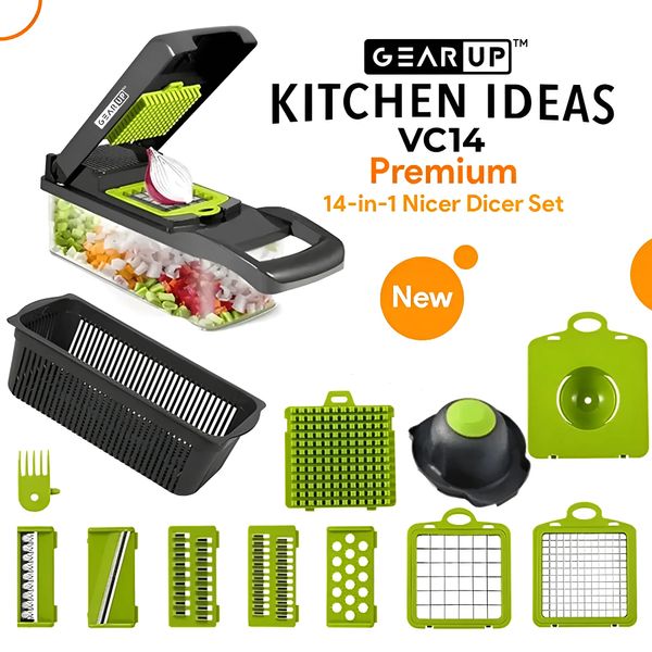 GearUP VC14 Premium 14-in-1 Vegetable and Fruits Multifuction Cutting Slicer Kitchen Tools (ফ্রী ডেলিভারি)